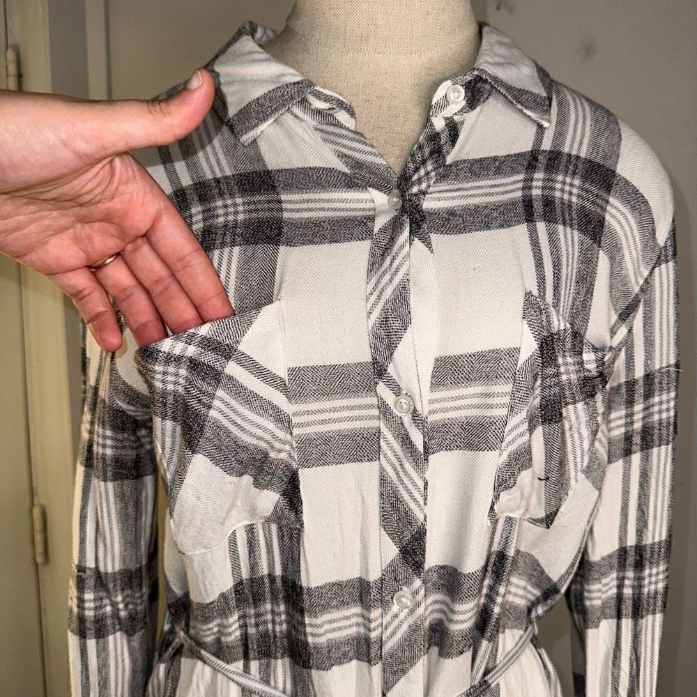 Rails M Nadine White Charcoal Plaid Button Front … - image 5